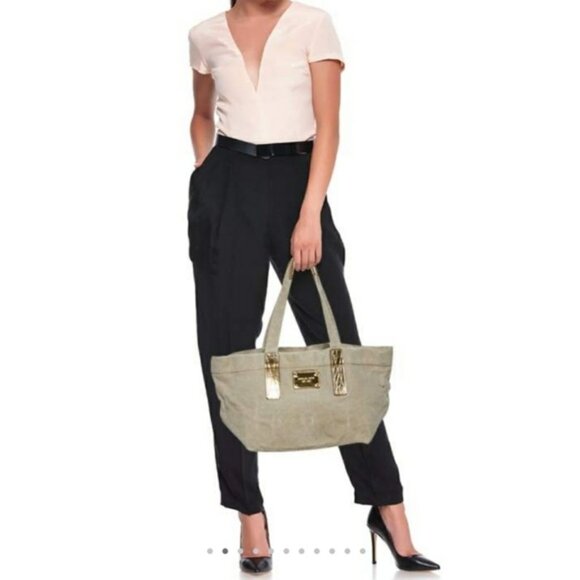 MICHAEL KORS BURLAP TWEED SHOPPER/TOTE ~ GOLD ACCENTS ~ NWOT - Picture 1 of 14